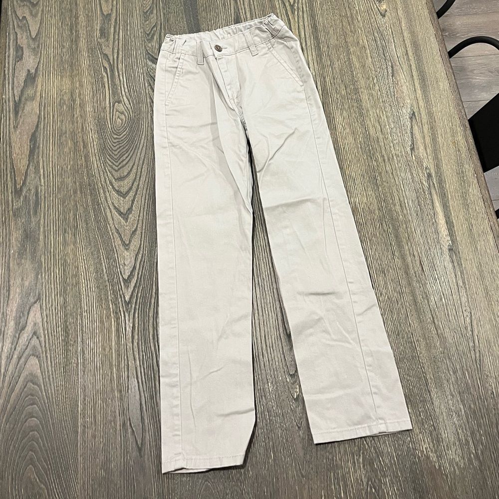 Izod Pants Straight Leg Flat Front Mid Rise Cotton Stretch Chino Khaki Size 10